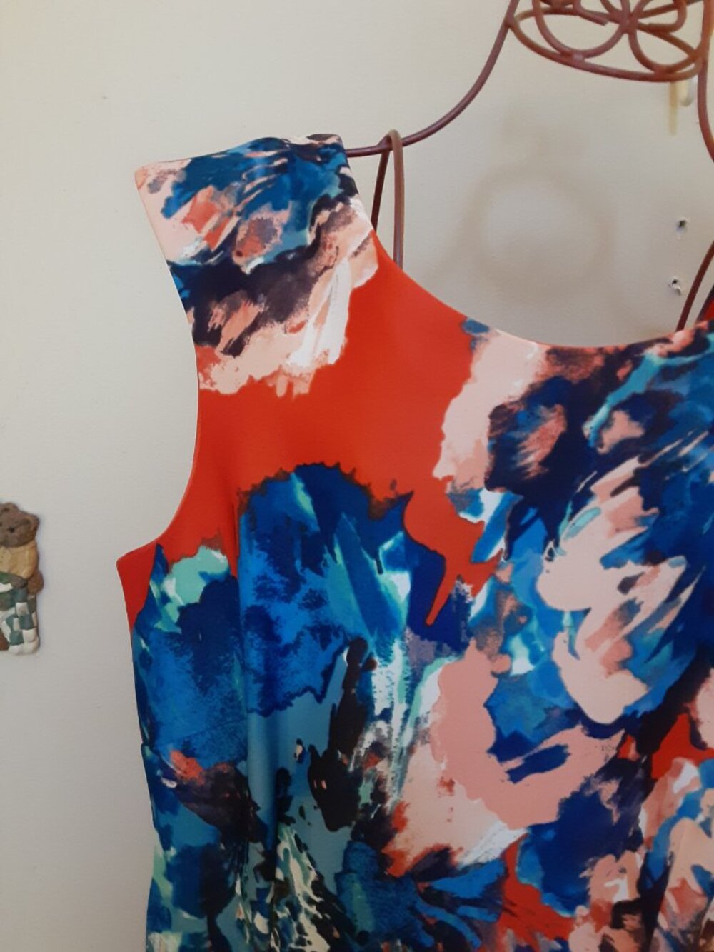 Julian TaylorNewYork sheath sleeveless red with blue floral dress 14 silhouette - Picture 6 of 16